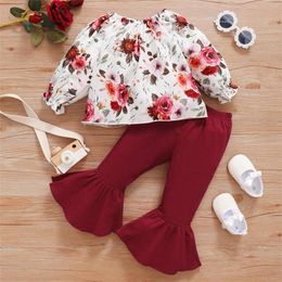 Tench Coats 3 To 6 Month Baby Girl Clothes Born Infant Girls Cotton Floral Autumn Long Sleeve Ruffle Tops Bell Bottom Ones