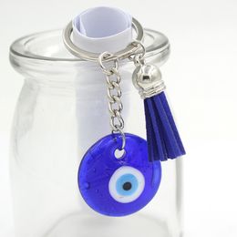 Wholesale 30mm Ceramics Blue Turkish Evil Eye Key Rings Keychain Car Key Holder Keyring for Women Men Jewellery Gift Tassel Charm Decoration