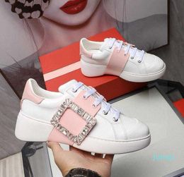 Women Casual Shoes Lady Calfskin White Shoe Designer Luxury Low-Top Leather Sneaker Crystal Lace-Up Street Style Fashion Comfort 2023