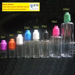 Empty PET E Liquid Needle Bottles 3ml 5ml 10ml 15ml 20ml 30ml 50ml 100ml Plastic Dropper Bottles With Childproof Cap