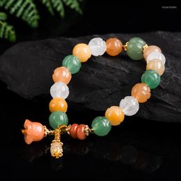 Strand Natural Certified Topaz Dongling Jade Gold Silk Bead Bracelet Jewelry Gift