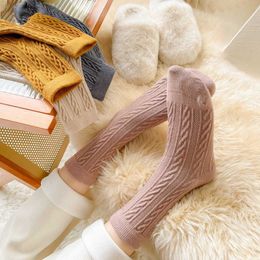 Socks Hosiery New Winter Women Crew Socks 2021 Fashion Solid Color Warm Thick Long Wool Socks Women Casual Korean Style Striped Breathable T221102