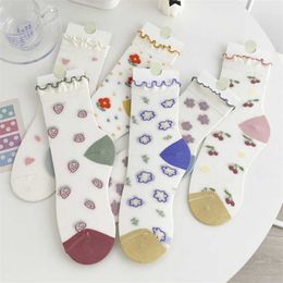 Socks Hosiery Fashion Socks For Women 2022 New Spring Summer Thin Soft Cotton Long Casual Cute Women Socks Breathable Fruit Korean Style T221102