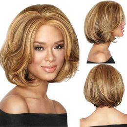 Hair Lace Wigs Women's Fashion Straight Golden ffy Short Curly Hair Highlights Wig Headgear