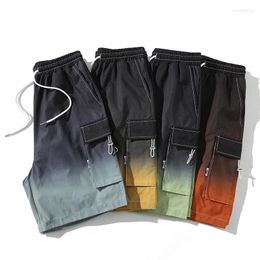 Men's Shorts Japan Style Gradual Change Cargo 2023 Summer Trendy Bermuda Men High Street Retro Loose All-match Knee Length