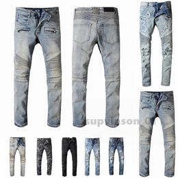 Balmianss Mens Designer Jeans Distressed Black Ripped Biker Slim Fit Motorcycle Bikers Denim For Men s Fashion Mans Black Pants pour hommes