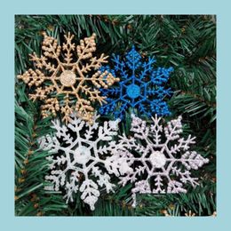 Christmas Decorations Artificial Christmas Plastic Glitter Snowflake 10Cm Xmas Tress Hanging Home Party Garland Ornaments 12Pcs/Lot Dhy6W