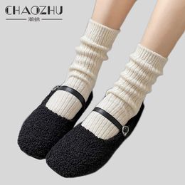 Socks Hosiery CHAOZHU High Quality New Thicken Rib Wool Solid Colours Winter Loose Socks Warm Snow Day Winter Outdoor Women Socks Fashion T221102