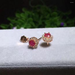 Stud Earrings Chic Natural Red Ruby Gemstone Women Silver Gem 925 Sterling Certificate Christmas Gift