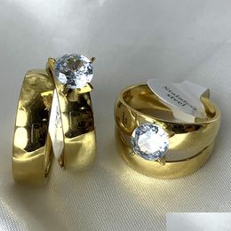 Couple Rings Wholesale 36Pcs Gold Crystal Stainless Steel Gemstone Couple Rings Charm Fashion Paar Verlobungring Couples Gifts Women Dhafw