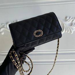 Womens Shiny Diamond Caviar WOC Wallets With Hardware Chain Calfskin Crossbody Bags Quilted Card Holder Coins Purse Designer Luxuries Mini Handbags 13x19.5x3.5CM