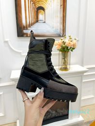 2022 New Women Laureate Platform Desert Boot Suede Calf Leather Monograms Canvas Beige Dark Grey Winter Casual Shoes Designer Luxury Fashion Snow Martin Boots 5 cm
