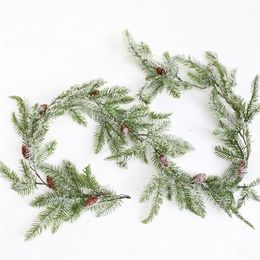 Decorative Flowers Wreaths 170CM Artificial Pine Cones Vine Christmas Snowflake Branches Green Garland Leaves Wreath Wall Decor For Wedding 221109