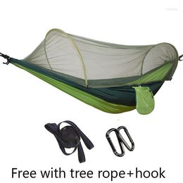 Hammocks Travel Outdoor Hammock Camping Tent 290 145cm Quick Open Mosquito Net Hamac Hiking Sleeping Swing Mats Hanging Bed Blue Green