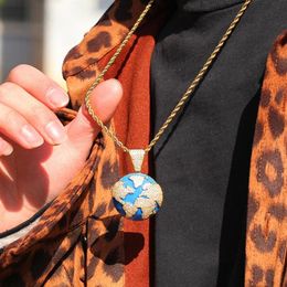 Collane a sospensione collana terrestre distintive della terra ghiacciata zircone zircone oro oro in argento hip hop gioielli per uomini donne3047