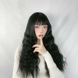 Hair Lace Wigs Female Air Bangs Long Curly Corn Water Wavy Chemical Fiber Wig Head Cover Fast Hair