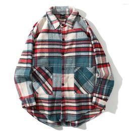 Men's Casual Shirts Winter Cotton Blended Flannel Shirt Men Long Sleeve Button Up Plaid Women Man Coat Vintage Brushed Soft Outdoor XL