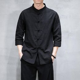 Ethnic Clothing Traditional Chinese For Men Vintage 3/4 Sleeve Linen Shirts Tang Suit Hanfu Style Top Year Clothes 10989