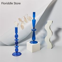 Candle Holders Blue Glass Holder sticks for Wedding Birthday Holiday Home Decoration Morden Decorative 221108