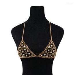 Chains 2022 Jewellery Retro Exaggerated Personality Fashion Triangle Stone Handmade Bra Chest Chain Bodychain Necklace