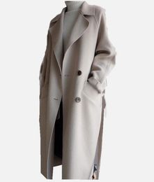 Winter Coat Women Wide Lapel Belt Pocket Wool BlendOversize Long Trench Outwear Wool