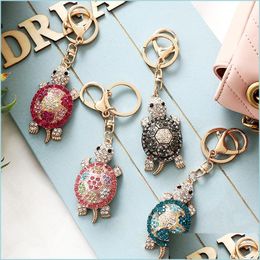 Keychains Lanyards New Fashion Classic Design Beautif Turtle Keychain With Colorf Rhinestone Drop Delivery Accessories Dhmc5