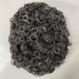 16mm Curl Grey Colour Brazilian Virgin Human Hair Replacement 8x10 Knoted Hair Full PU Toupee Skin Unit for Black Men Fast Express Delivery