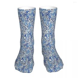 Men's Socks Blue Asian Paisley Pattern Bohemia Hippie Sock Men Women Polyester Stockings Customizable Funny