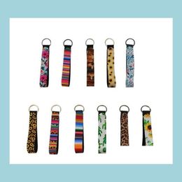 Keychains Lanyards Wristband Keychains Floral Printed Key Chain Neoprene Ring Wristlet Keychain For Promotion Gift 20 Designs Ship Dhepl