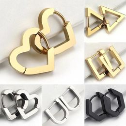 Hoop Earrings 1 Pair High Polish Titanium Steel Ear Buckle For Men Women Geometric Shape Men's Gothic Jewelry