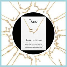 Pendant Necklaces 12 Constellation Zodiac Sign Necklace Horoscope Zircon Korean Jewellery Star Galaxy Libra Astrology With Retail Card Dhliq