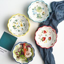 Bowls Fruit Salad Bowl Tableware Ramen Lace Ceramic Soup Wavy Noodle Rice Chinese Household Restaurant Porcelain