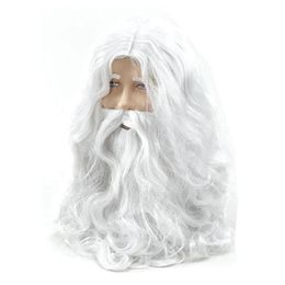 Christmas Decorations Silk Deluxe White Santa Fancy Dress Costume Wizard Wig and Beard Set 40cm Halloween Year Decoration 221109