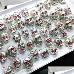 Solitaire Ring Wholesale 20Pcs Mix Red Eye Skl Sier Plated Pattern Rings Jewelry Finger Ring Punk Biker Fashion Drop Delivery Dh78R