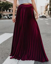 Skirts Fashion 2022 Elegant Streetwear Pleated Swing Long Skirt Pink Red Black Green Maxi For Women Aesthetic Fairycore Clothes