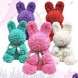 Decorative Flowers Wreaths Bunny Simation Rose Rabbit Animal Shape Valentines Day Flower Artificial Decoration Birthday Wedding Gi Dhskm