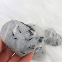 Decorative Figurines Beautiful Natural Black Tourmaline Heart Crystal Quartz Energy Healing Stone Home Decoration Office