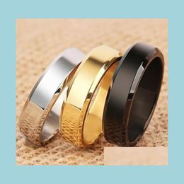 Band Rings Wholesale 50Pcs 6Mm Comfortable Gold Sier Black Simple Plain Band 316L Stainless Steel Rings Fashion Jewellery Ring Drop Del Dhwjz