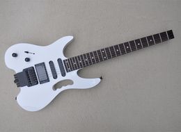 White left-handed headless electric guitar with 24 frets Rosewood fretboard customizable