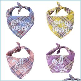 Dog Apparel Happy Easter Pets Triangle Bibs Single Layer Cotton Plaid Dog Cat Bandana 42X42X60Cm Scarf Drop Delivery Home Garden Pet Dh0Ar