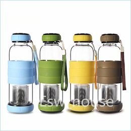 Water Bottles 550Ml Portable Glass Water Bottle With Tea Infuser Travel Outdoor Fruit Juice Kettle Drink Cup Drop Delivery Home Gard Dhsu5