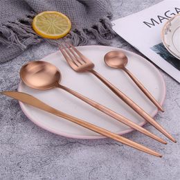 Dinnerware Sets Matte Stainless Steel Set 4Piece Kitchen Rose Gold Cutlery Spoon Fork Knife Western Silverware Tableware