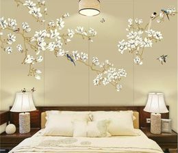 Wallpapers Decorative Wallpaper Chinese Magnolia Blossoms Rich Hand Painted Flower-Bird Background Wall