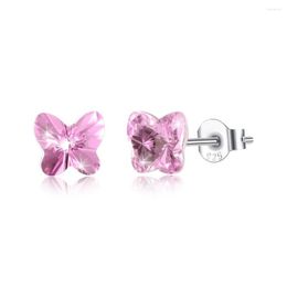 Stud Earrings S925 Sterling Silver Butterfly Shape Seven Color Women