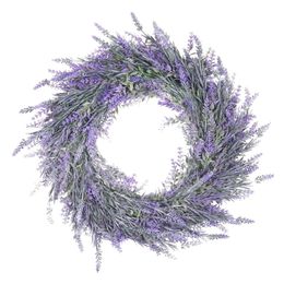 Decorative Flowers Wreaths 18" Artificial Lavender Fake Flower for Front Door Farmhouse Summer Hanging Wall Window 221109