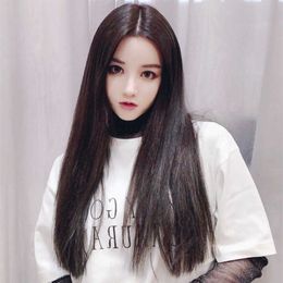 Hair Lace Wigs Women's Middle Score Bangs Long Straight Waist gth Hair Temperament Trim Face Chemical Fibre Wig Headgear