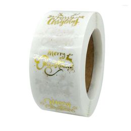 Gift Wrap 500pcs/roll Round Transparent Gold Foil Merry Christmas Stickers Seal Label For Stamp Envelopes Cards Invitations Packages