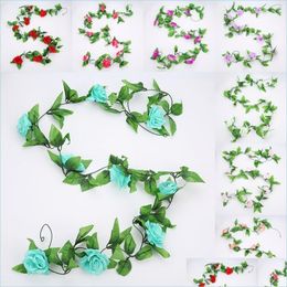 Decorative Flowers Wreaths Artificial Flower Vine Hanging Silk Rose Ivy Wedding Garland Home Decor Ratten 240Cm Drop Delivery Gard Dhpxx