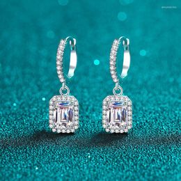 Dangle Earrings Total 2ct Radiant Emerald Moissanite S925 Sterling Silver Wedding Fine Jewelry Pass Diamond Drop