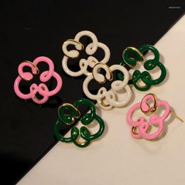 Stud Earrings Enamel Green Pink Wire Floral For Women Vintage Flower Statement F Luxury Designer Jewellery